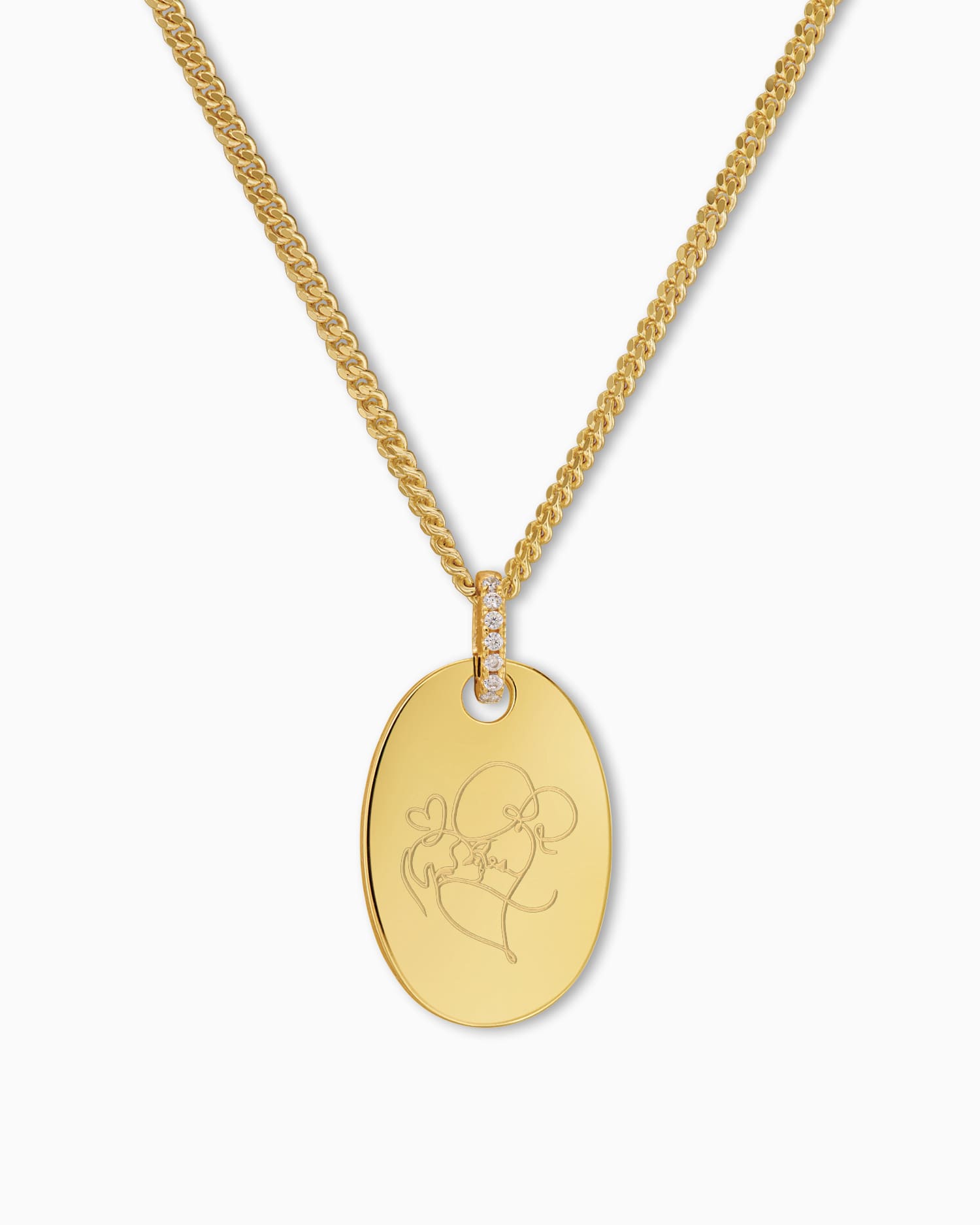 Grafische uploud graveerplaten halsketting hanger zirkonia ovaal