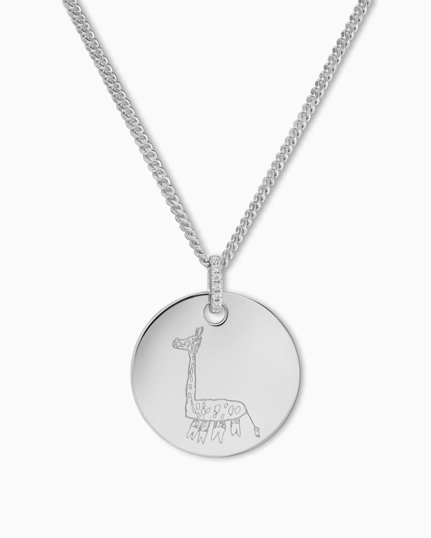 Eigen tekening graveerplaten halsketting hanger zirkonia ronde