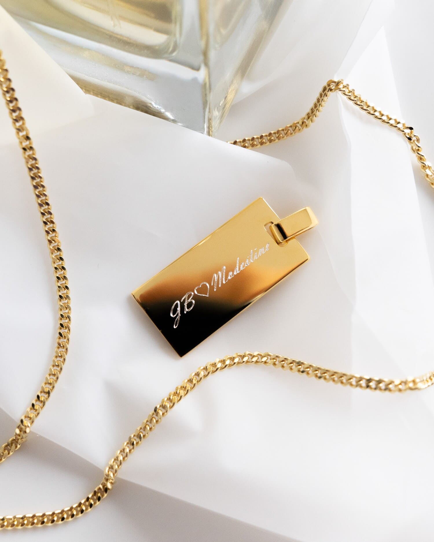 Graveerplaatjes halsketting hanger rechthoek