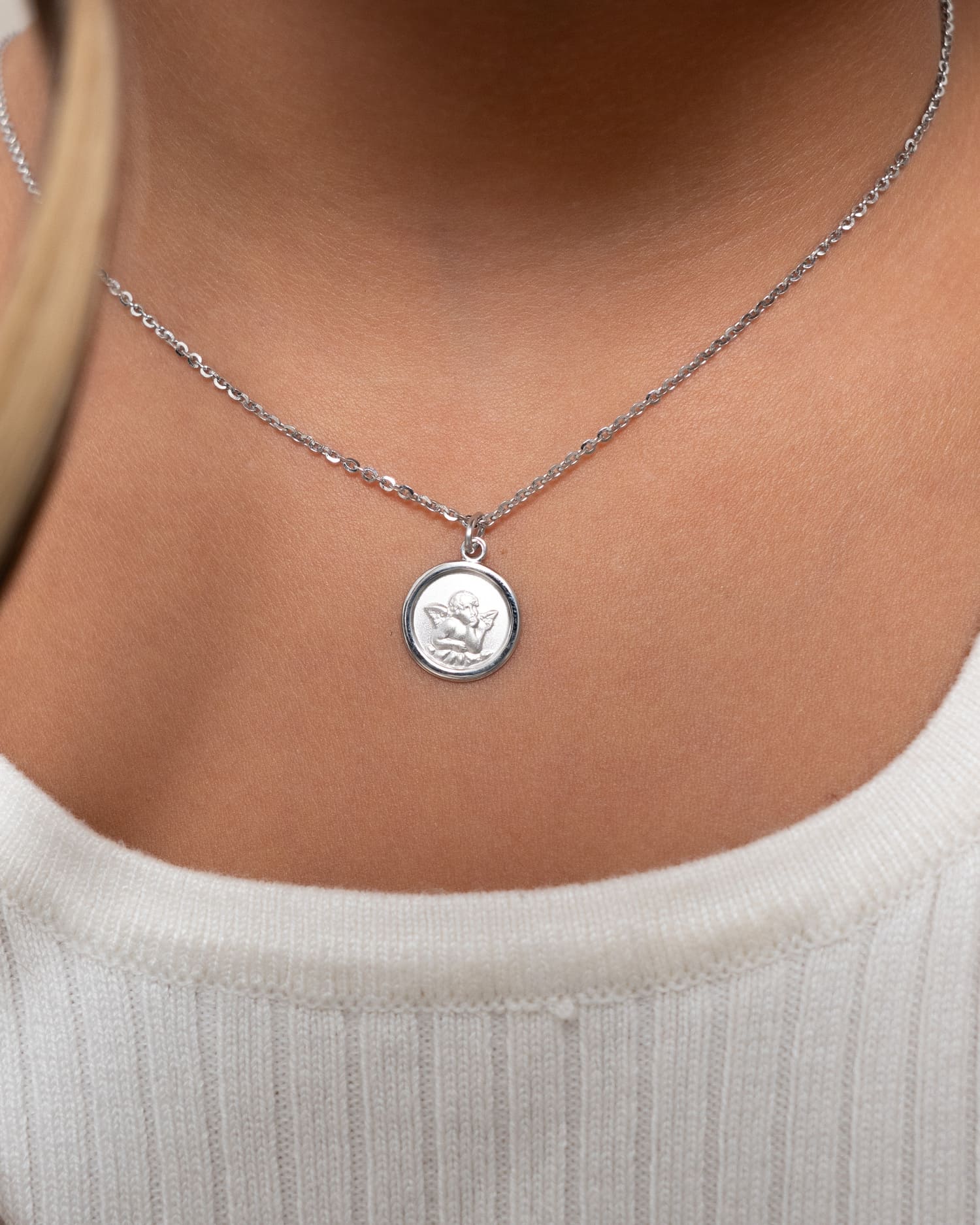 Graveerplaatjes hanger ketting beschermengel