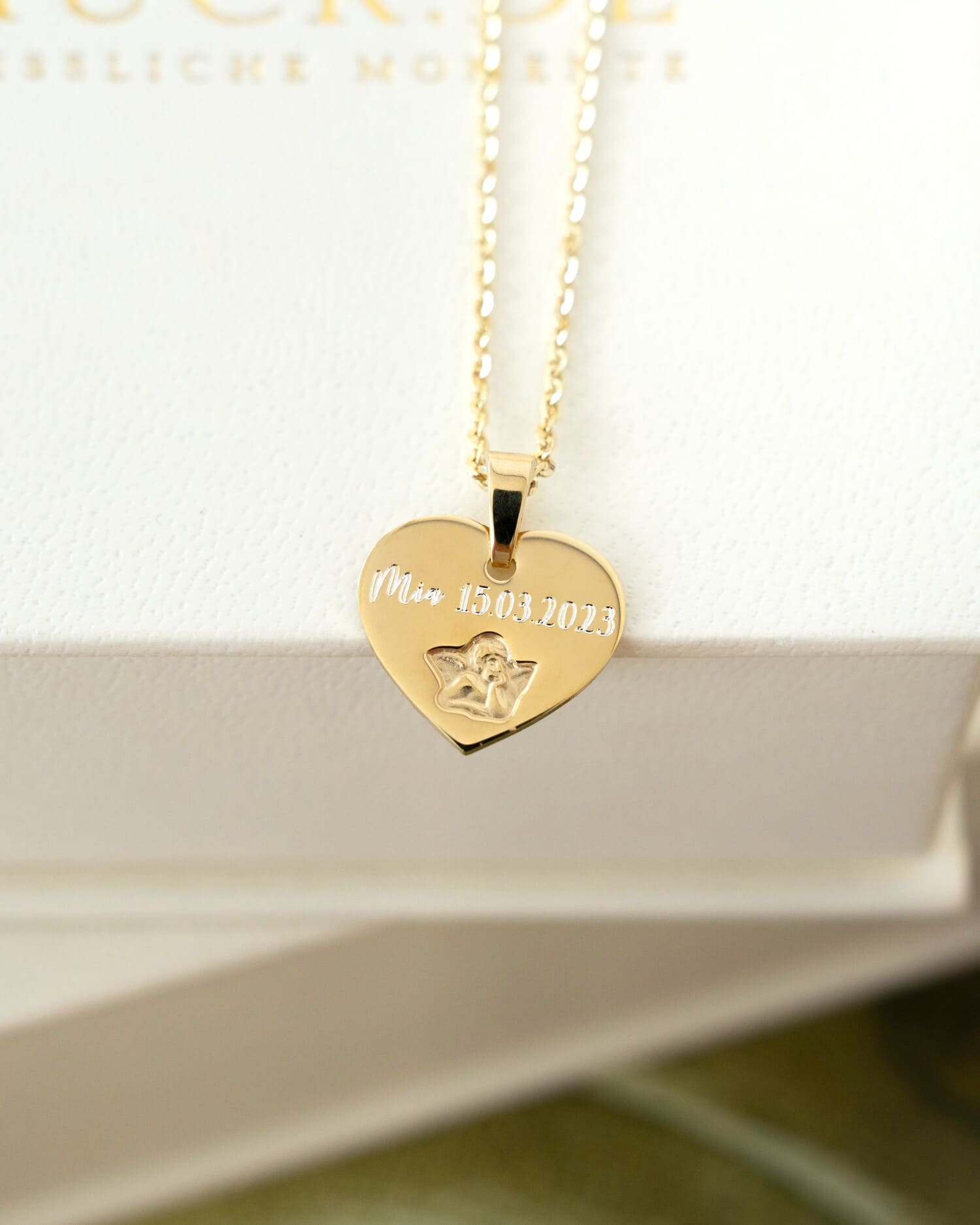 Graveerplaten hanger ketting hart beschermengel