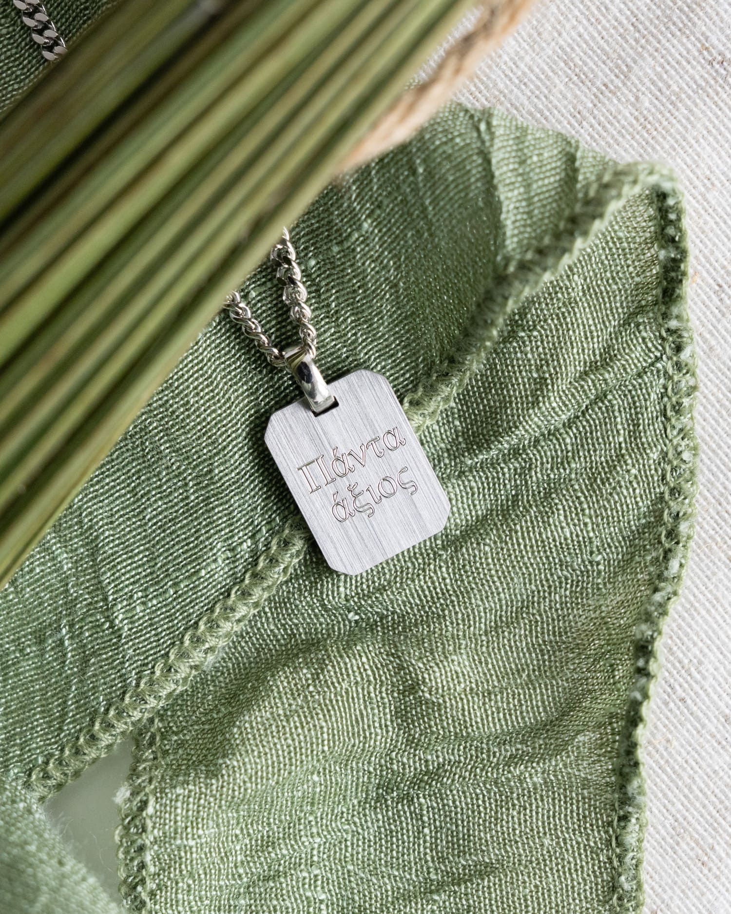 Graveerplaatjes halsketting hanger achthoek