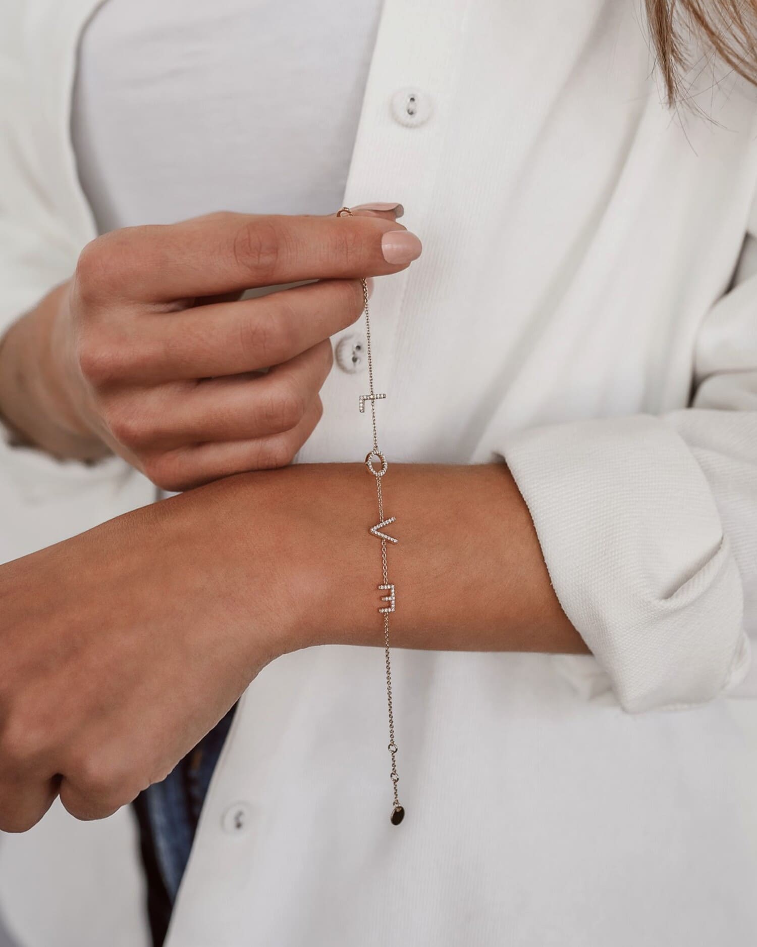 Letter Bracelet with Zirconia