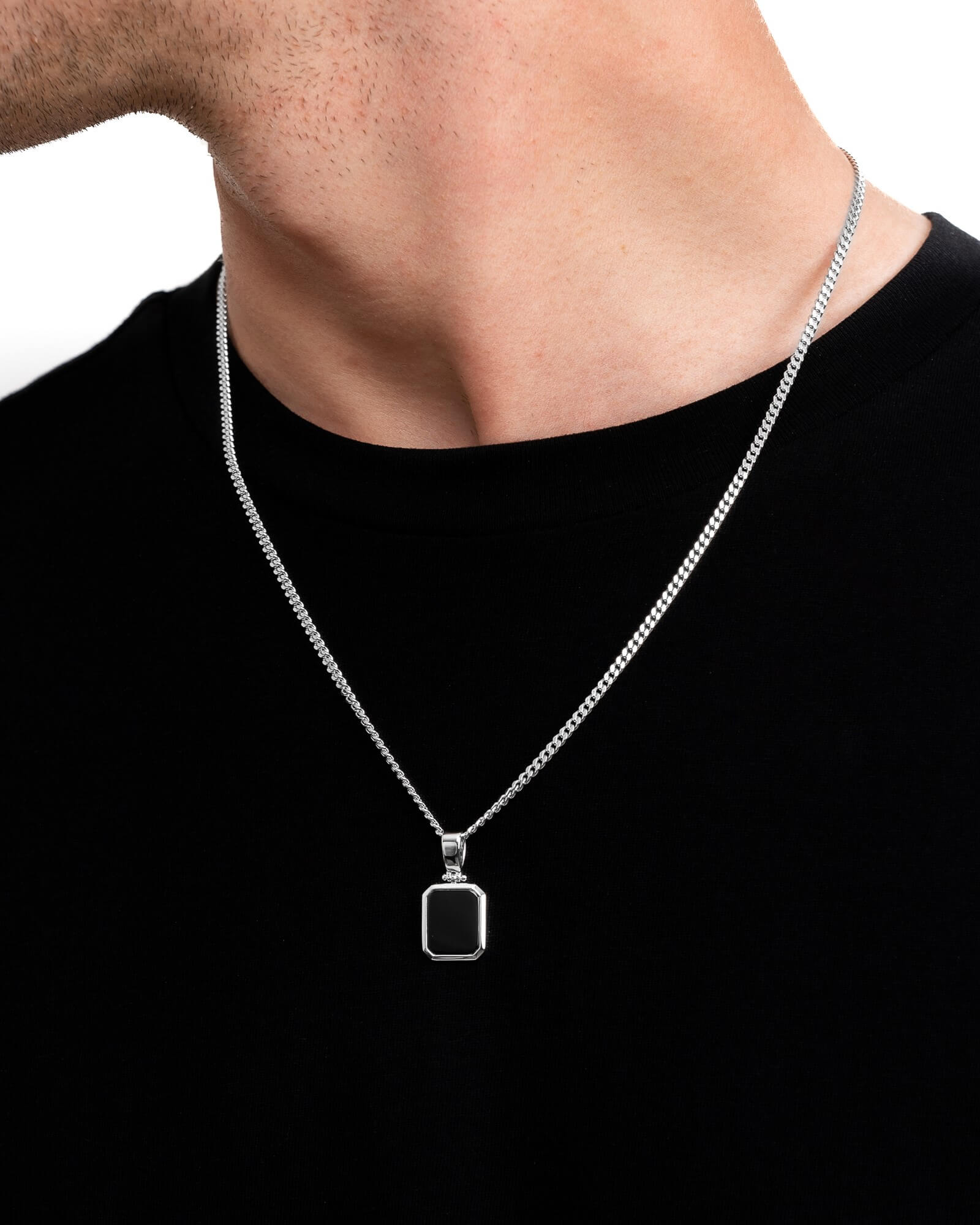 Onyx Oktagon Gravurplatte Halskette
