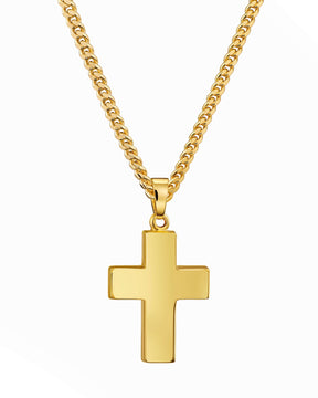 Cross necklace, engraved plate pendant, polished