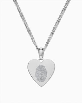 Vingerafdruk hartvormige ketting met graveerplaatje, hanger 15 mm