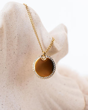 Initialen Gravurplatten Halskette Rund Zirkonia 18mm
