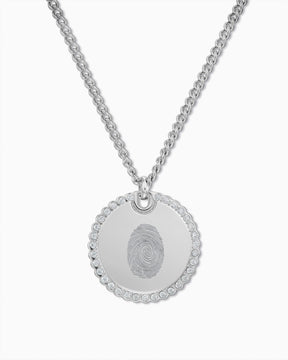Ketting met vingerafdruk-graveerplaatjes, rond, zirkonia, 18 mm