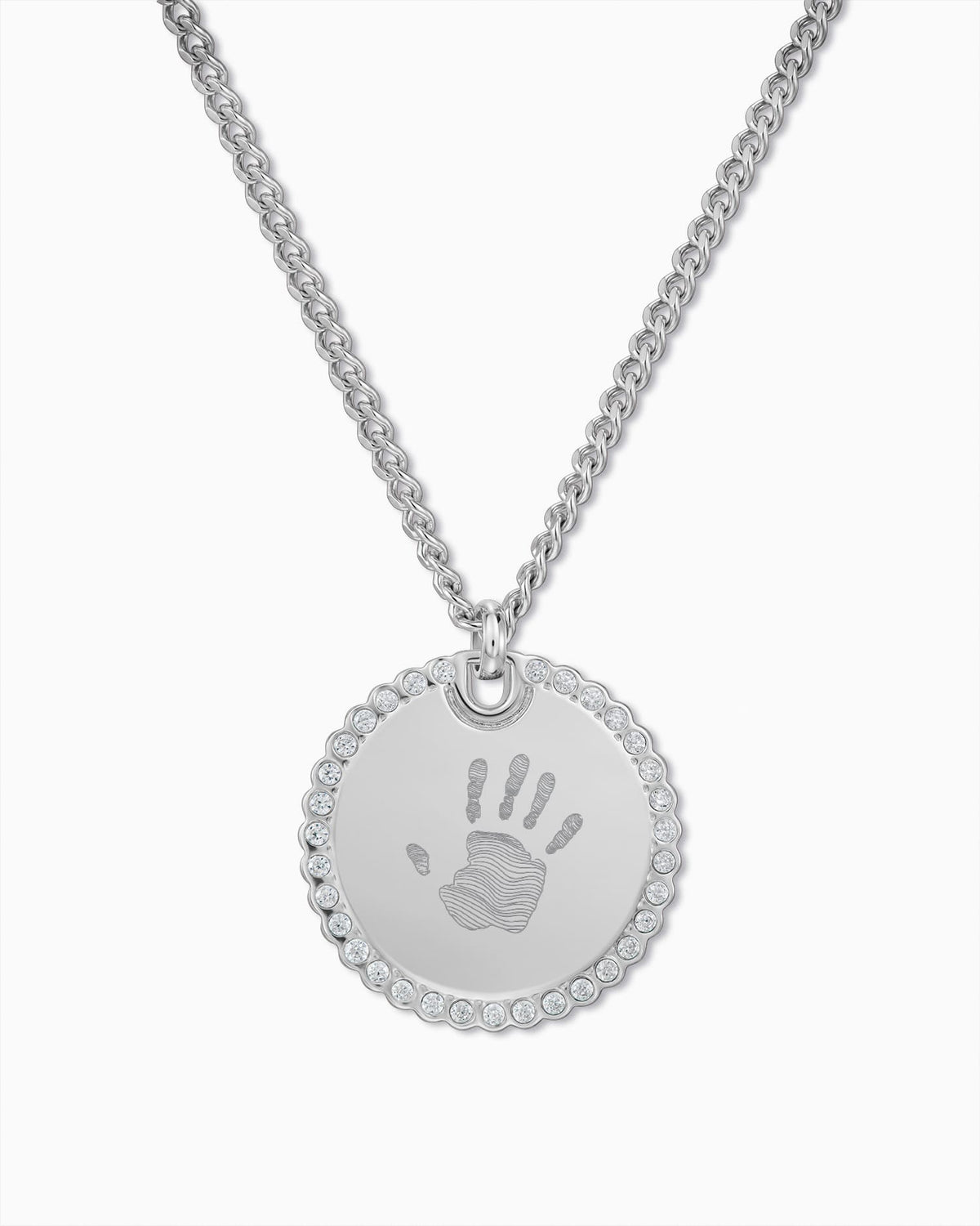 Ketting met handafdruk-graveerplaatjes, rond, zirkonia, 18 mm