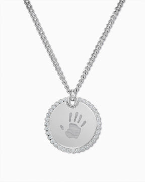 Ketting met handafdruk-graveerplaatjes, rond, zirkonia, 18 mm