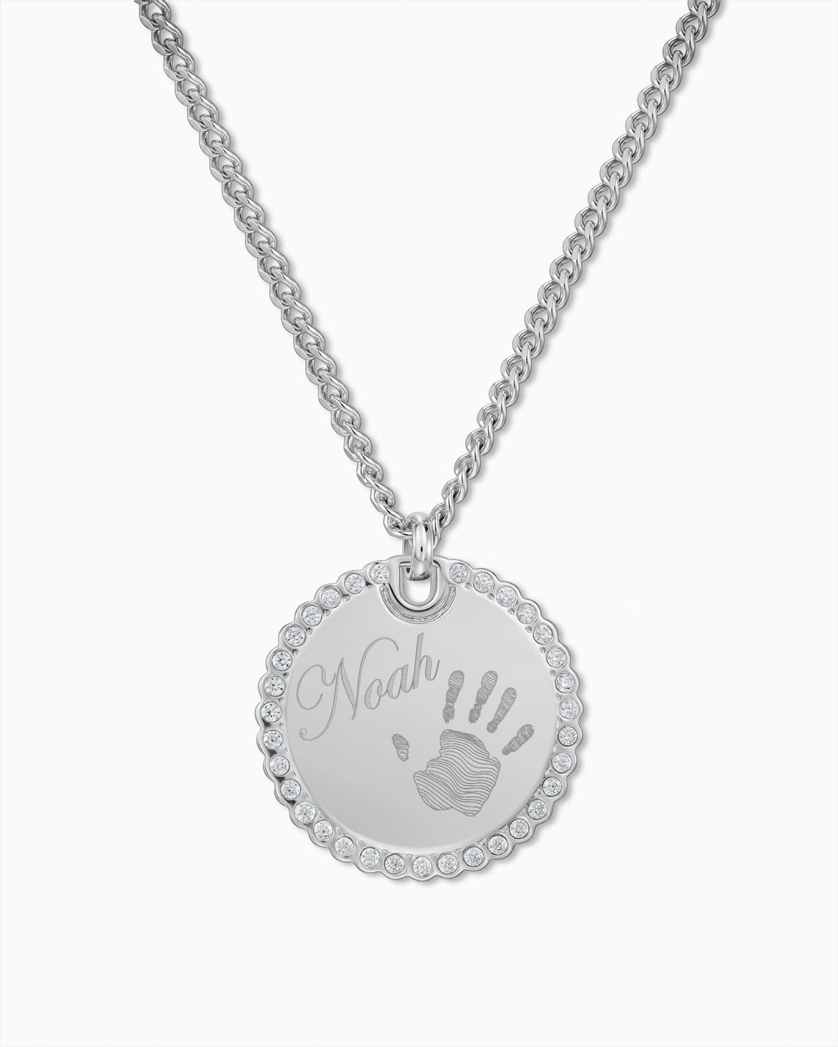 Ketting met handafdruk-graveerplaatjes, rond, zirkonia, 18 mm