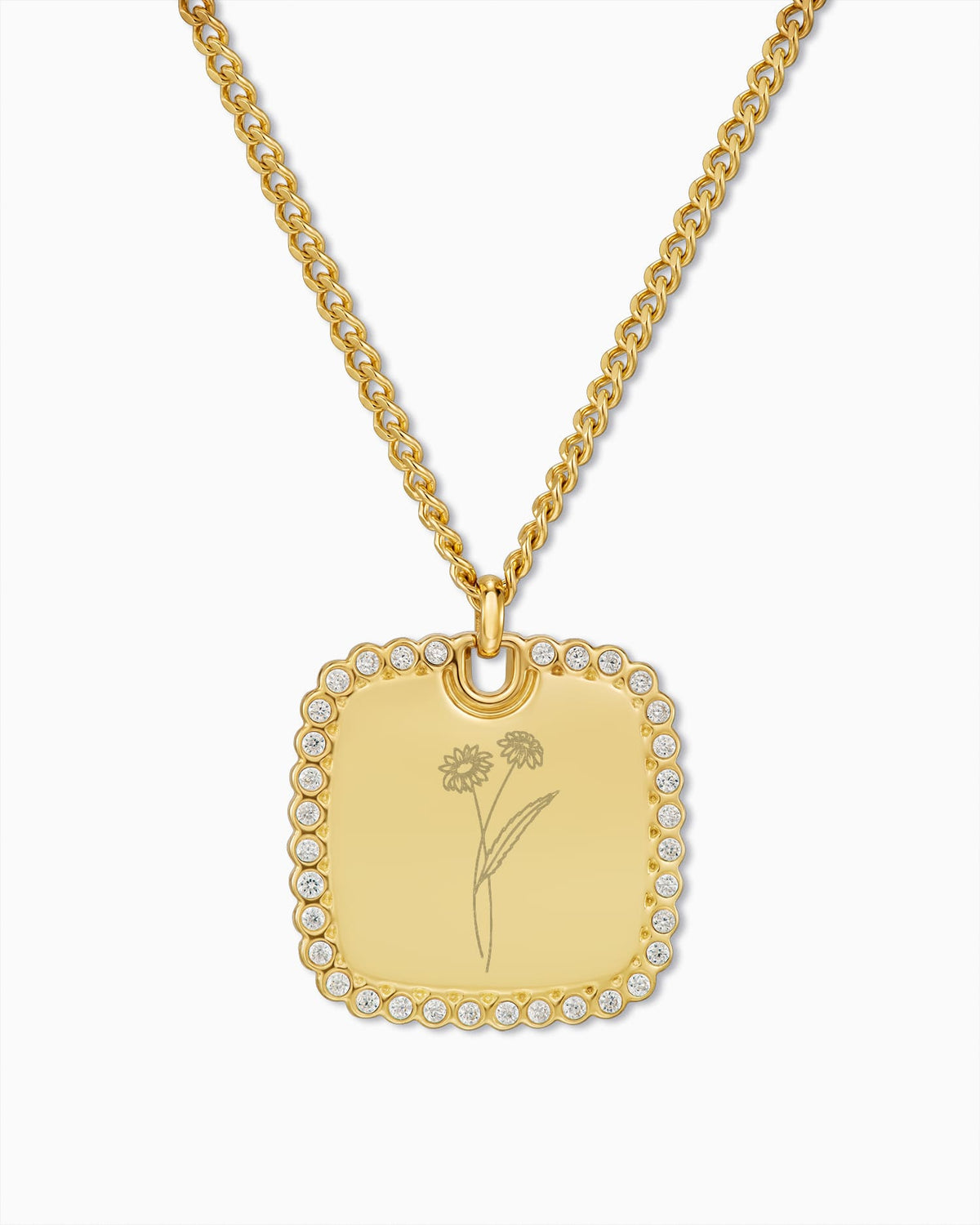 Geburtsblume Gravurplatte Halskette Eckig Zirkonia
