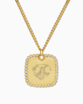 Ketting met gravureplaatje in de vorm van een neusafdruk, rechthoekig, met zirkonia