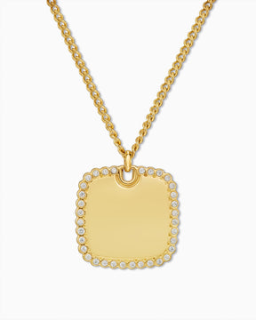 Engraved Rectangular Necklace with Zirconia