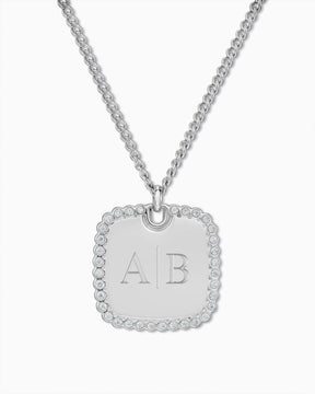 Ketting met gegraveerde initialen, rechthoekig, zirkonia