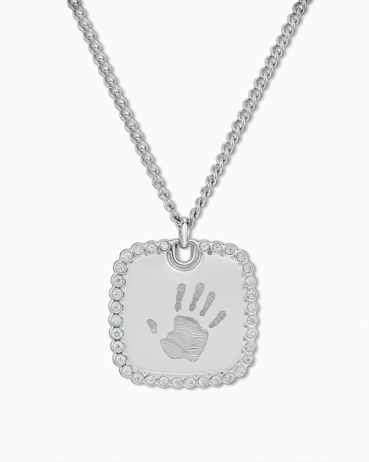 Ketting met gegraveerde plaat met handafdruk, rechthoekig, zirkonia