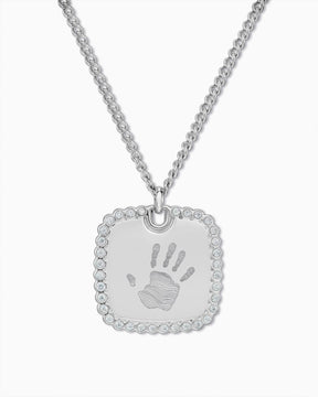 Ketting met gegraveerde plaat met handafdruk, rechthoekig, zirkonia
