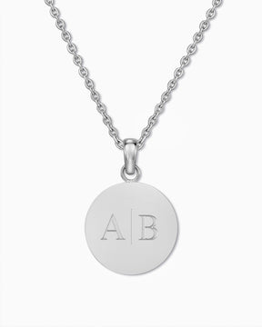 Initials Engraved Plate Necklace, Round, 16 mm