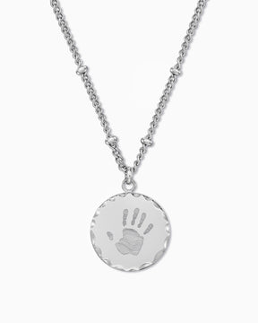 Ketting met handafdruk-graveerplaatjes, rond