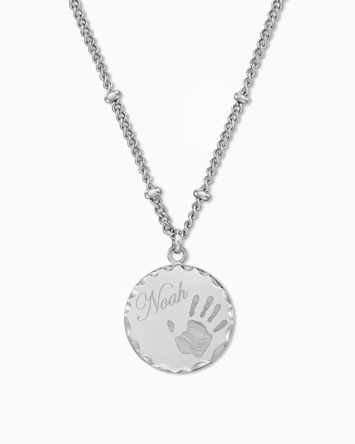 Ketting met handafdruk-graveerplaatjes, rond