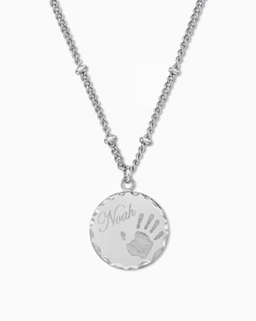 Ketting met handafdruk-graveerplaatjes, rond