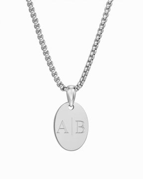 Initials engraving plates necklace pendant oval