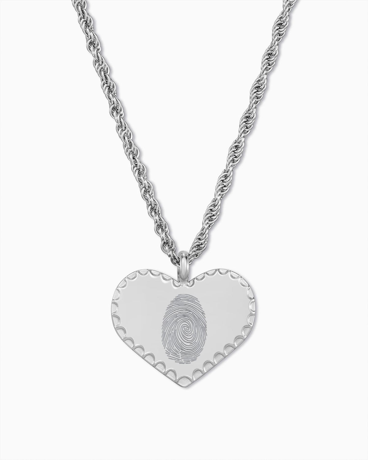 Vingerafdruk hart ketting, gravureplaatje, hanger, krans