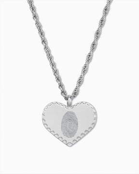Vingerafdruk hart ketting, gravureplaatje, hanger, krans
