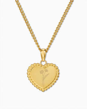 Birth flower heart necklace engraving plate pendant