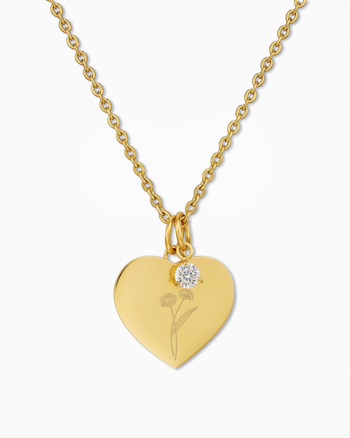 Geburtsblume Herz Halskette Gravurplatte Anhänger Zirkonia Charm