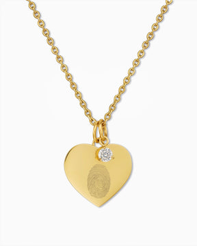 Fingerabdruck Herz Halskette Gravurplatte Anhänger Zirkonia Charm
