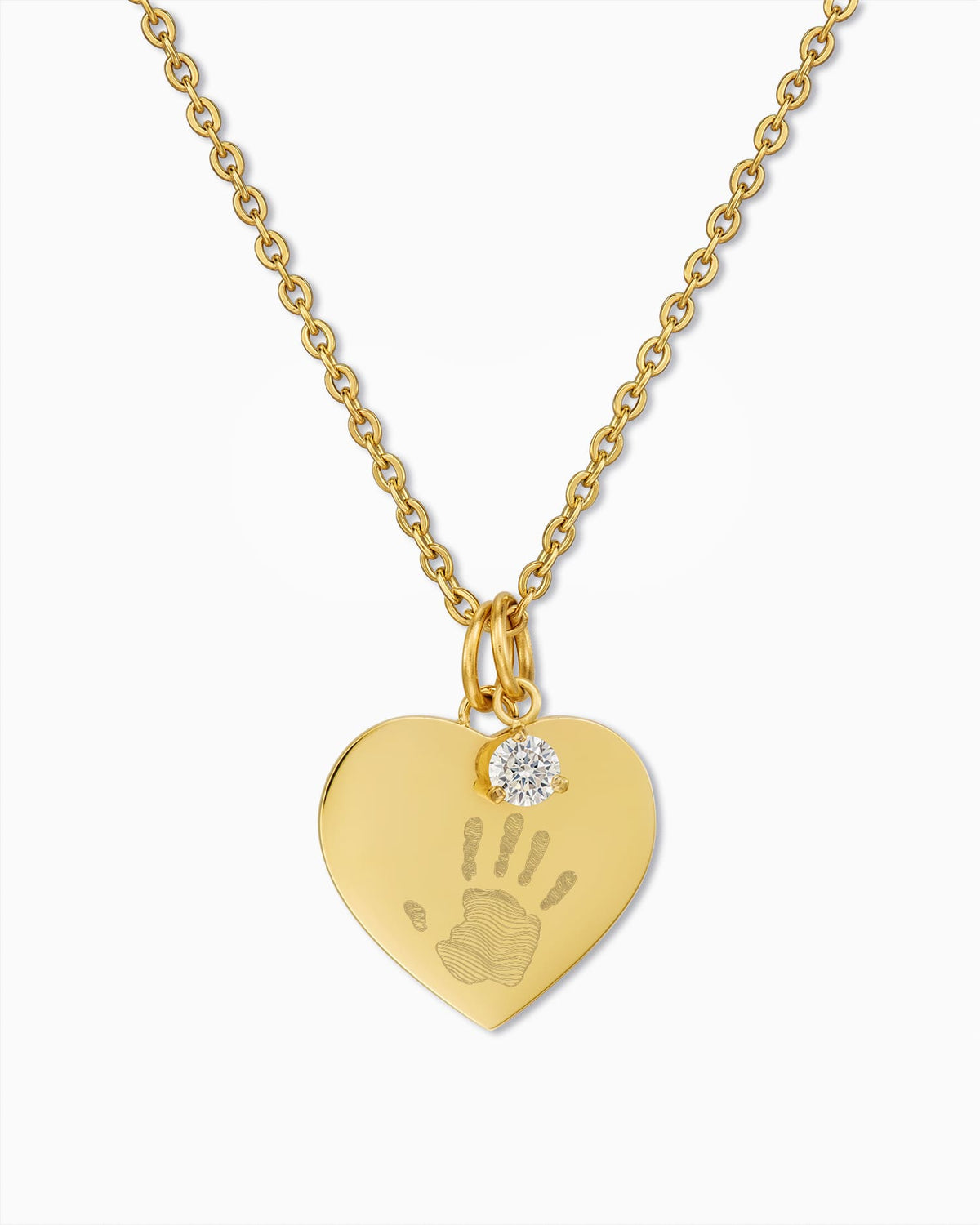 Handabdruck Herz Halskette Gravurplatte Anhänger Zirkonia Charm