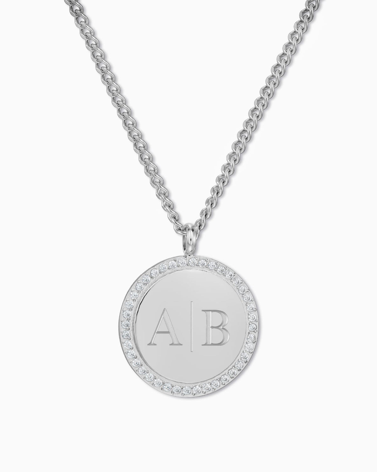 Initialen Gravurplatte Halskette Anhänger Zirkonia 17mm