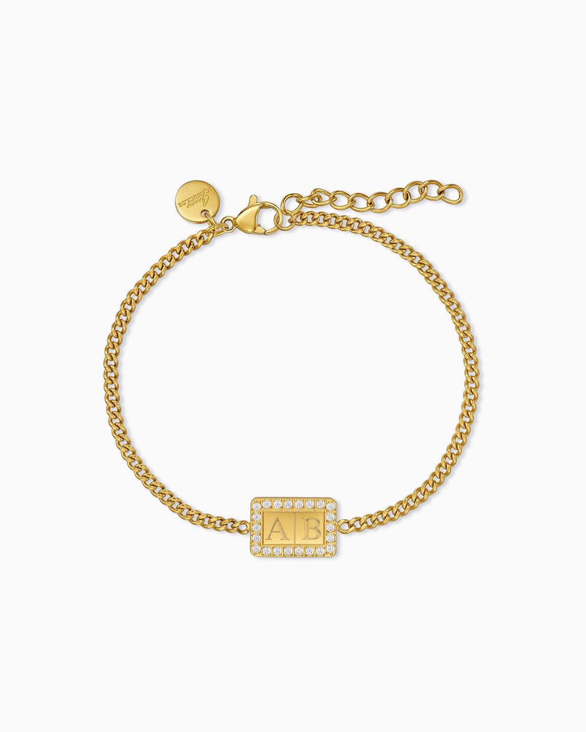 Initialen Gravurarmband Gravurplatte Eckig Zirkonia