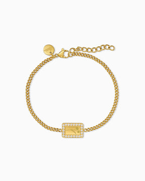Armband met geboortebloem-gravure, rechthoekig gravureplaatje, zirkonia