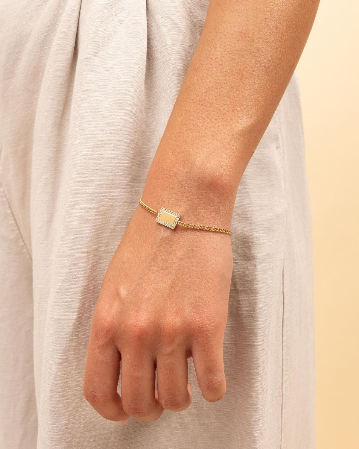 Gravurarmband Gravurplatte Eckig Zirkonia