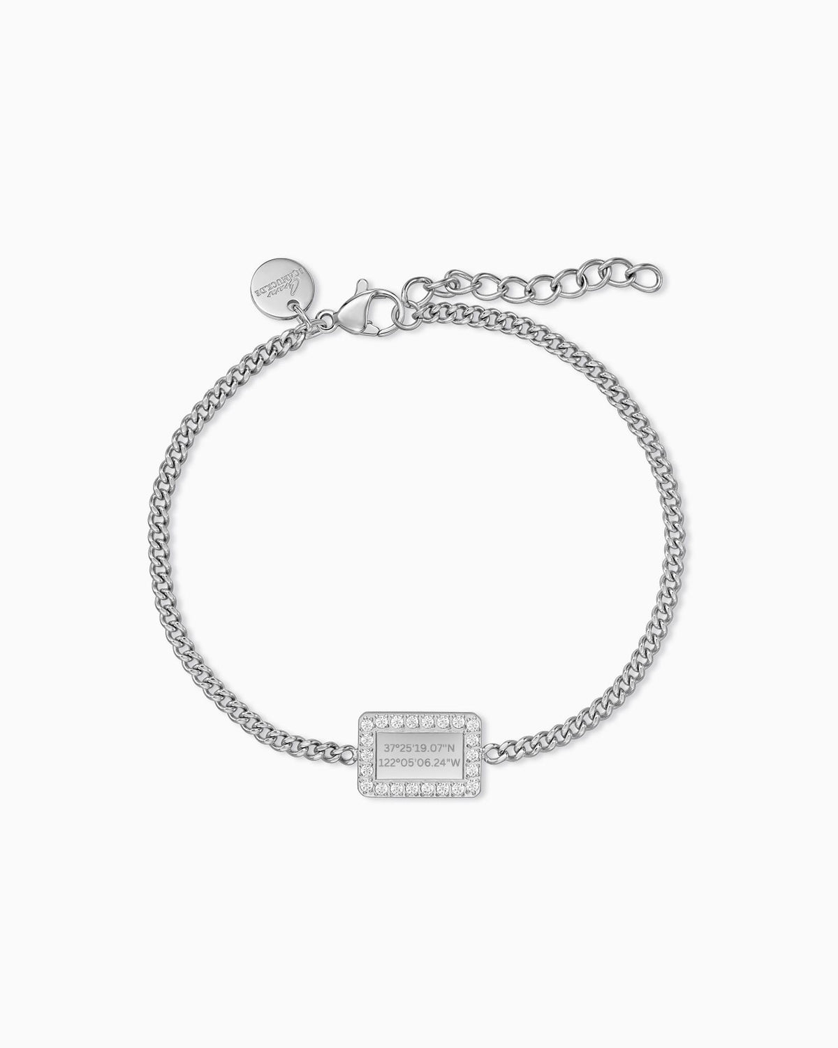 Koordinaten Gravurarmband Gravurplatte Eckig Zirkonia