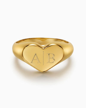 Initialen Gravurring Herz Goldring
