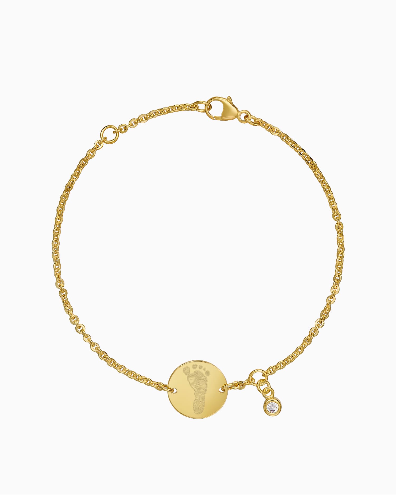 Fußabdruck Gravurarmband Gravurplatte Rund Zirkonia