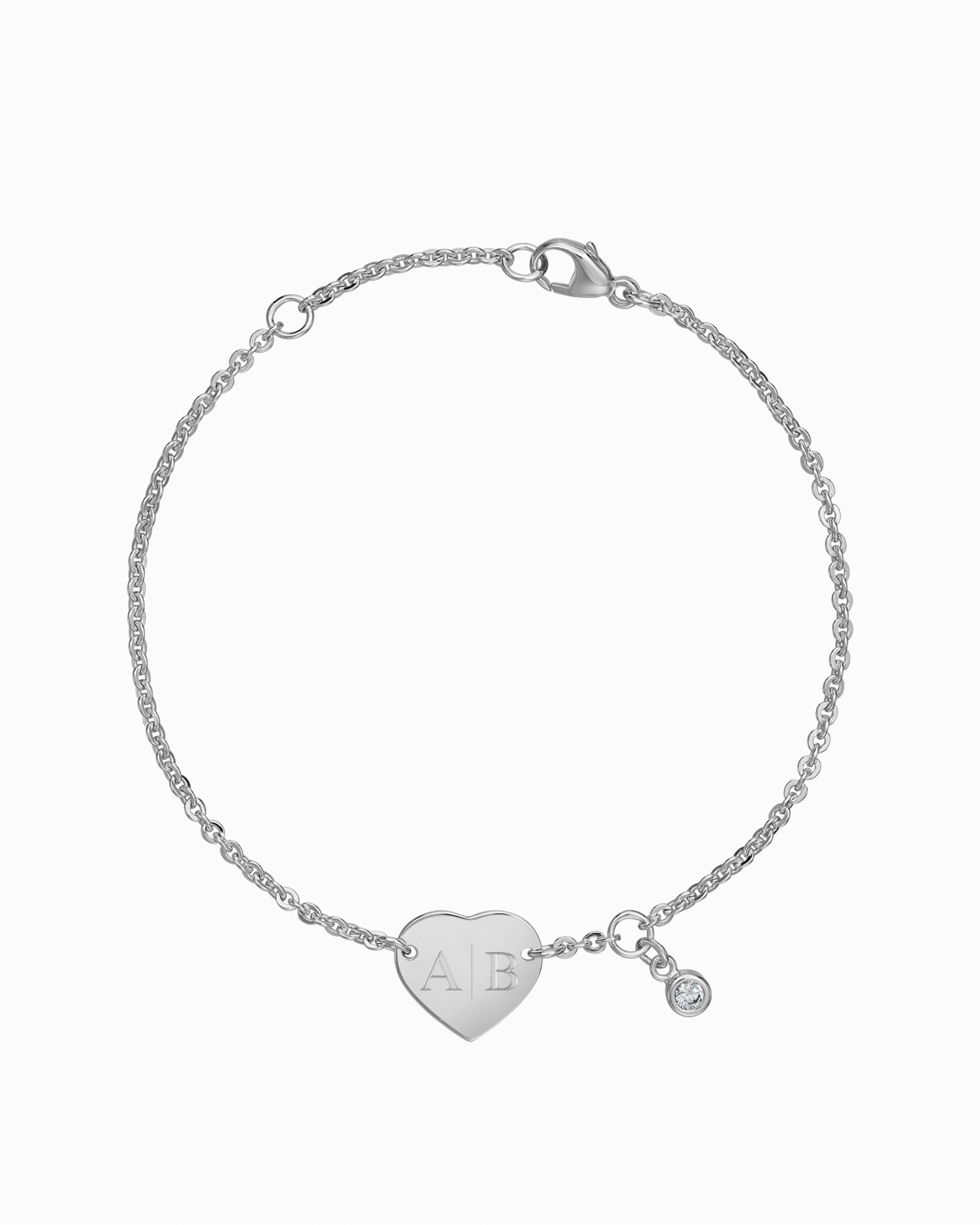 Initialen Gravurarmband Gravurplatte Herz Zirkonia