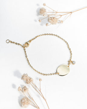 Geburtsblume Gravurarmband Gravurplatte Oval Zirkonia