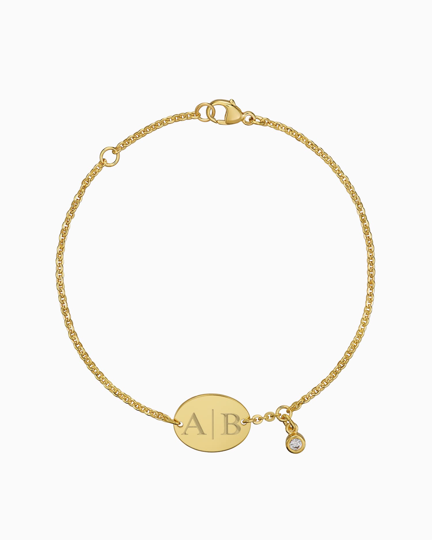 Initialen Gravurarmband Gravurplatte Oval Zirkonia
