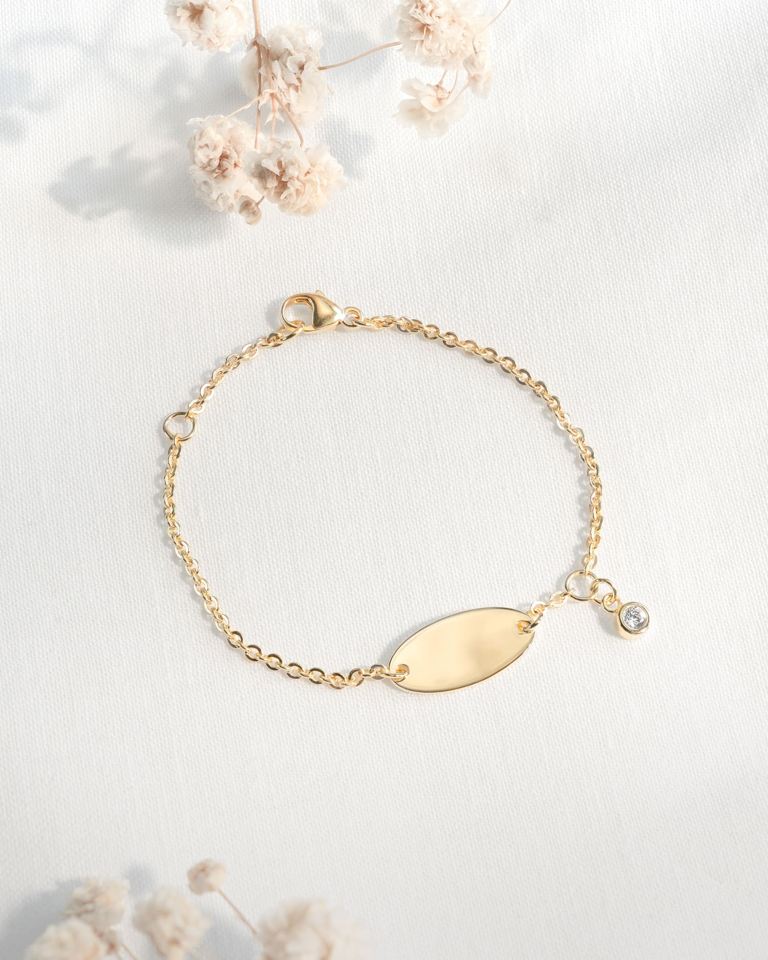 Fußabdruck Gravurarmband Gravurplatte Oval Zirkonia