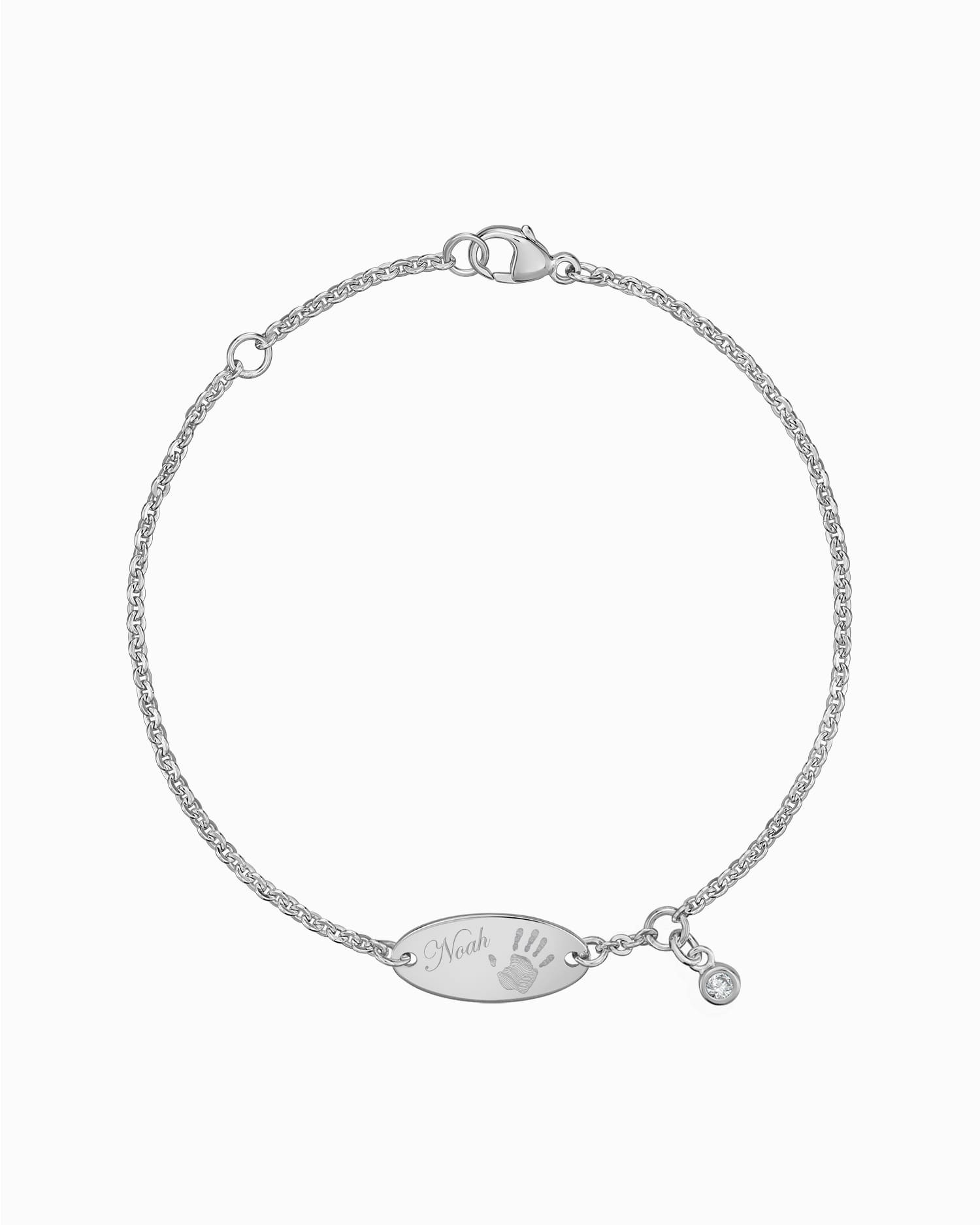 Handabdruck Gravurarmband Gravurplatte Oval Zirkonia