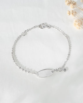 Fußabdruck Gravurarmband Gravurplatte Oval Zirkonia