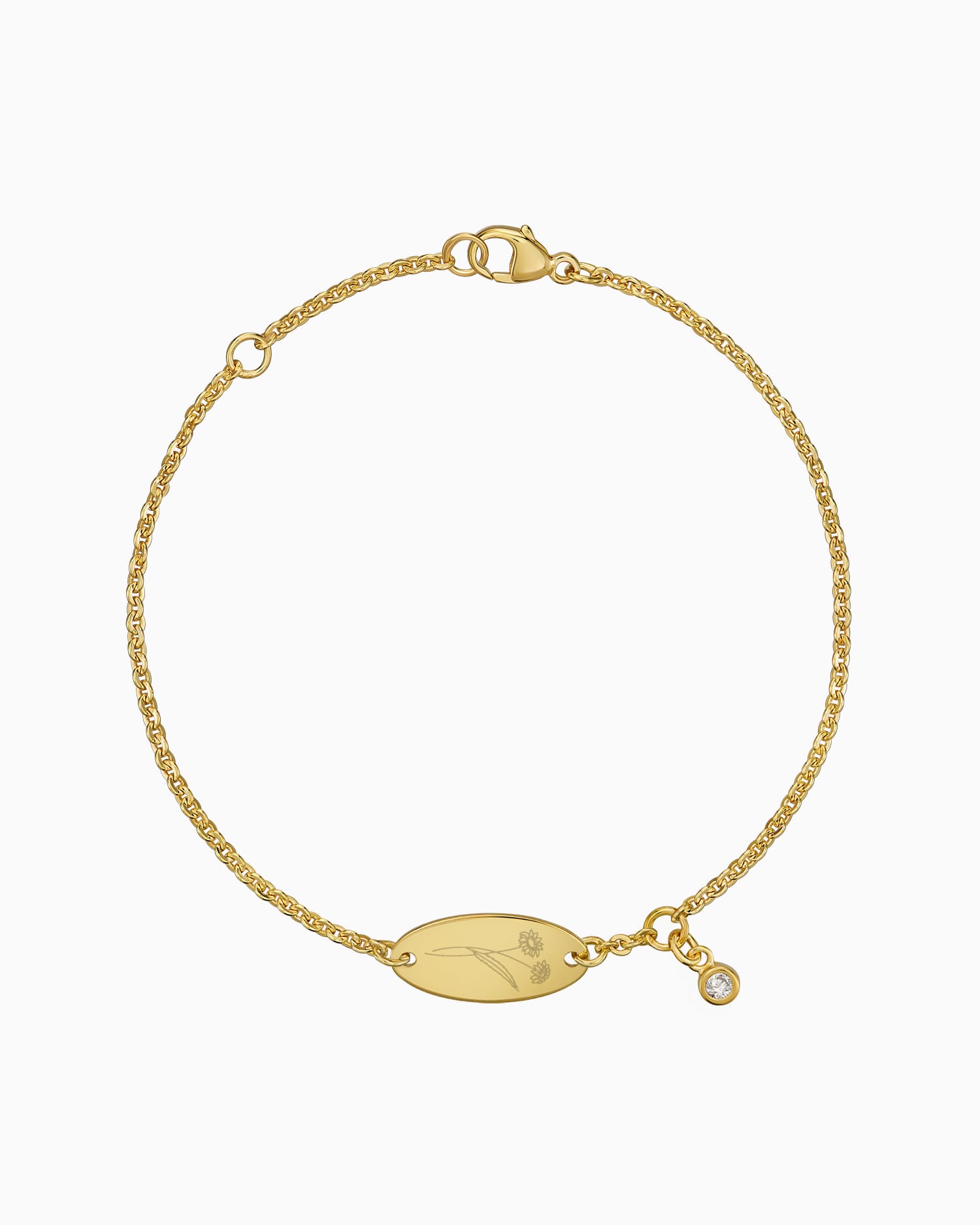 Geburtsblume Gravurarmband Gravurplatte Oval Zirkonia