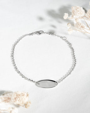 Geburtsblume Gravurarmband Gravurplatte Oval Zirkonia