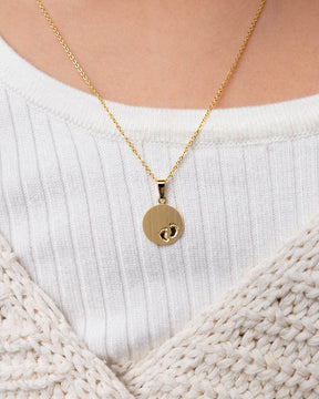 Engraved Plate Pendant Necklace Baby Feet 12mm