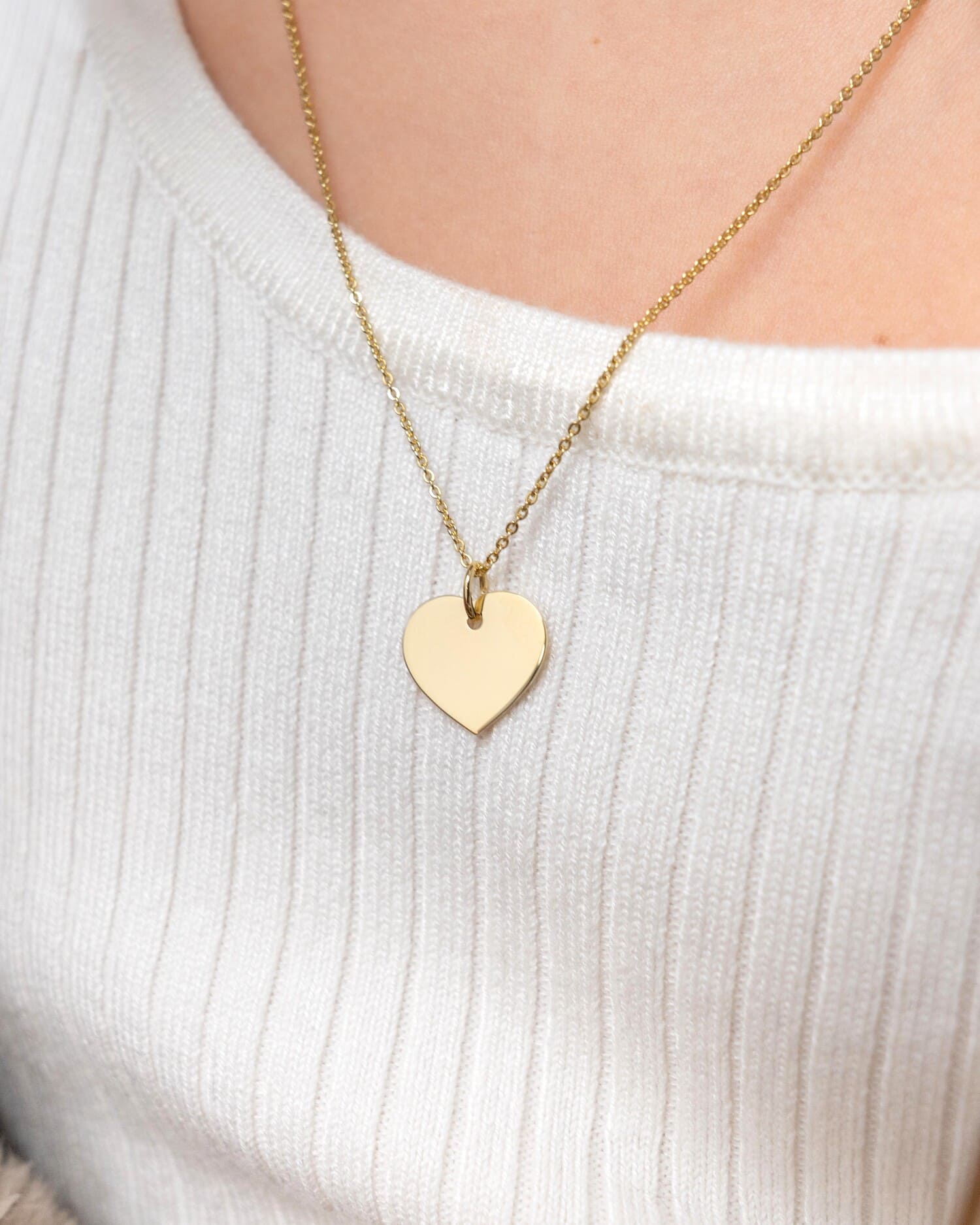 Heart Necklace Engraved Plate Pendant 13mm