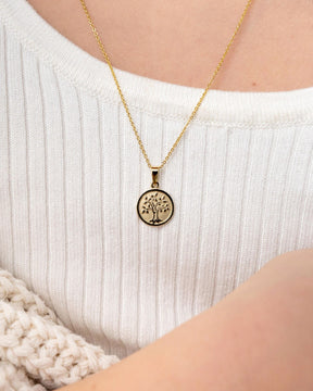 Engraved plates necklace pendant tree of life 12mm